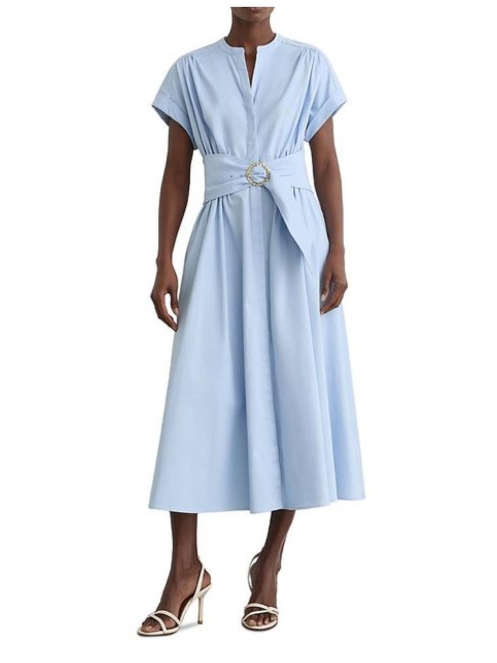 Reiss Sally Light Blue Midi Shirt Dress with Statement Waist